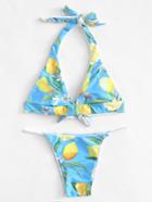 Romwe Fruit Print Halter Bikini Set