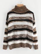 Romwe Contrast Striped High Neck Sweater