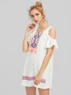 Romwe Tribal Print Tassel Trim Open Shoulder Dress