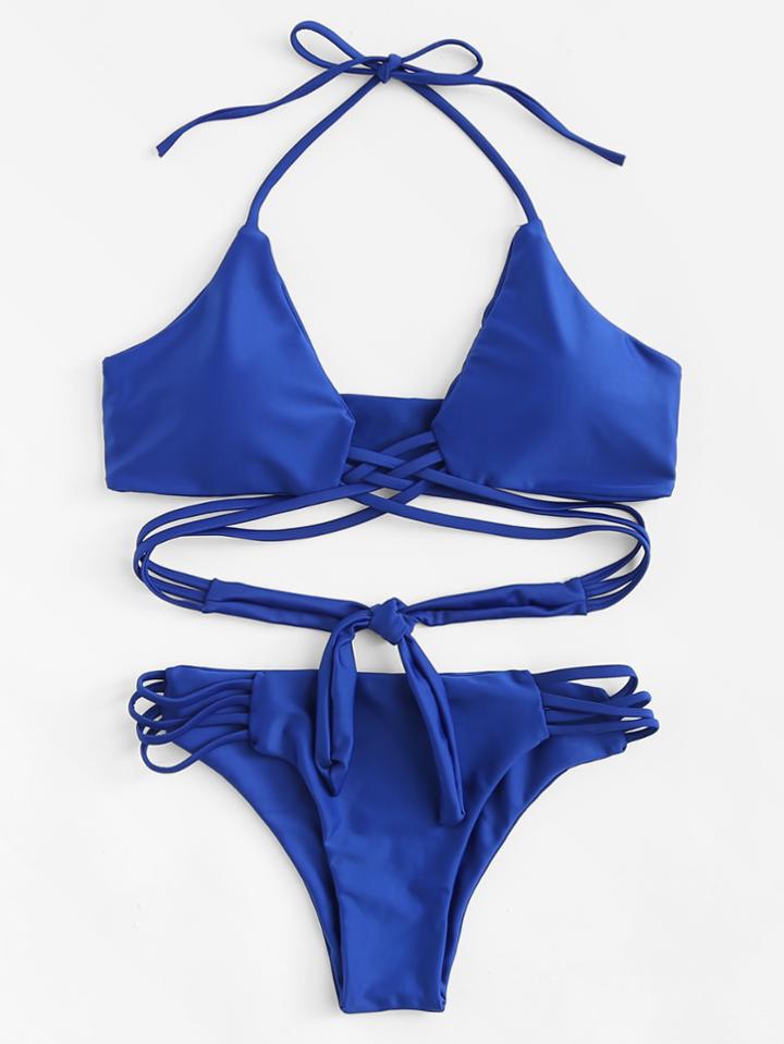 Romwe Criss Cross Strappy Bikini Set