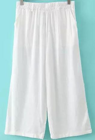 Romwe Elastic Waist Wide Leg White Pant
