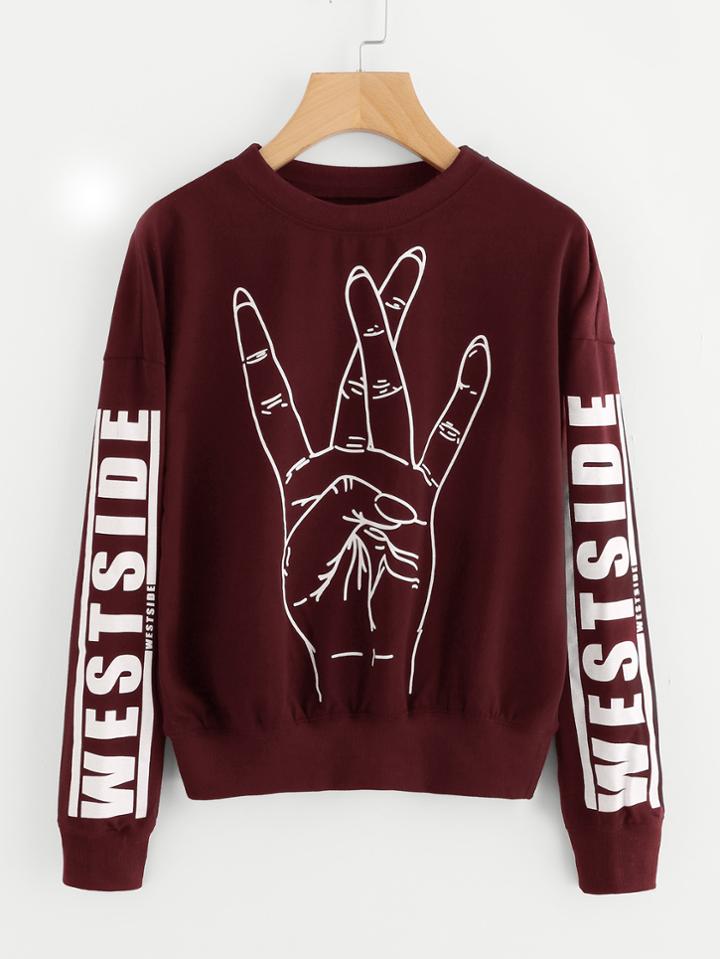 Romwe Graphic Print Drop Shoulder Pullover