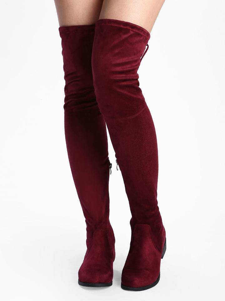 Romwe Burgundy Round Toe Lace Up Boots