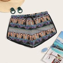 Romwe Aztec Print Drawstring Beach Shorts