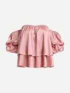 Romwe Off Shoulder Tiered Satin Top