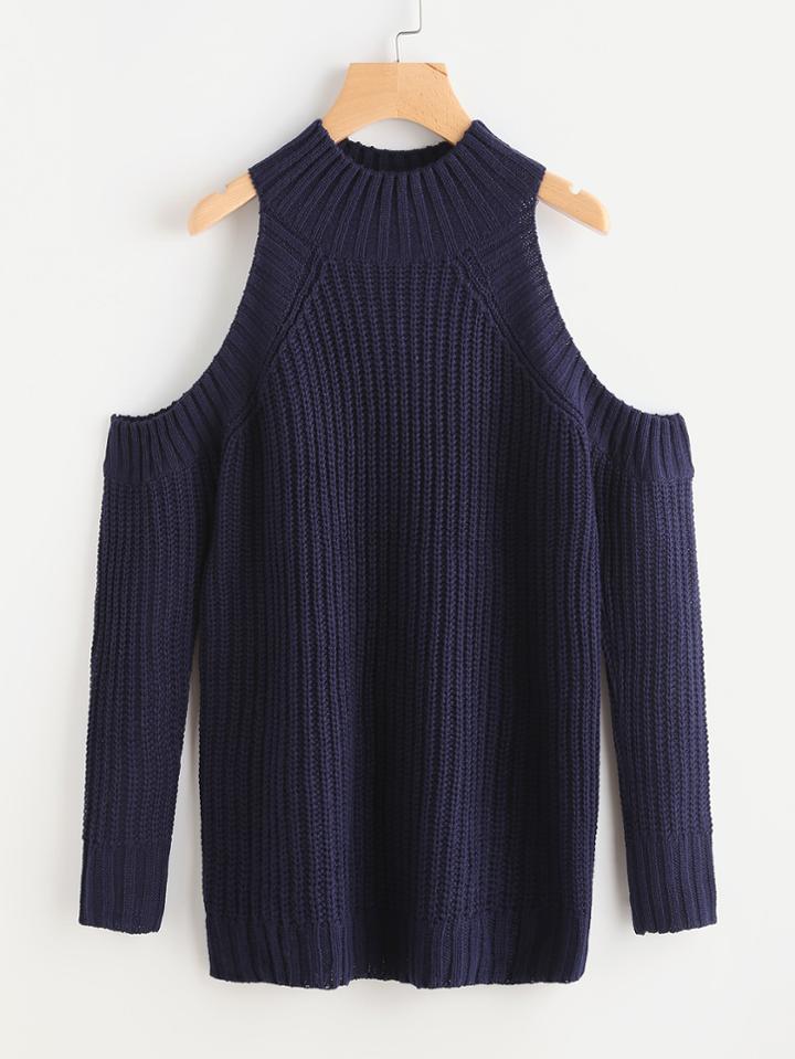 Romwe Ribbed Trim Open Shoulder Jumper