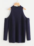 Romwe Ribbed Trim Open Shoulder Jumper