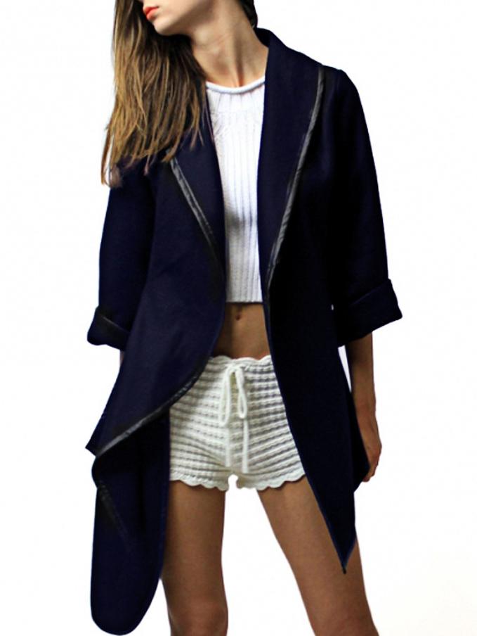 Romwe Lapel Asymmetrical Long Navy Coat