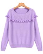 Romwe Hollow Flouncing Knit Purple Sweater