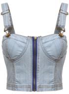 Romwe Strap Zipper Denim Navy Vest