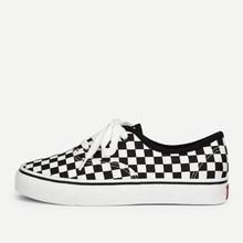 Romwe Gingham Lace-up Sneakers