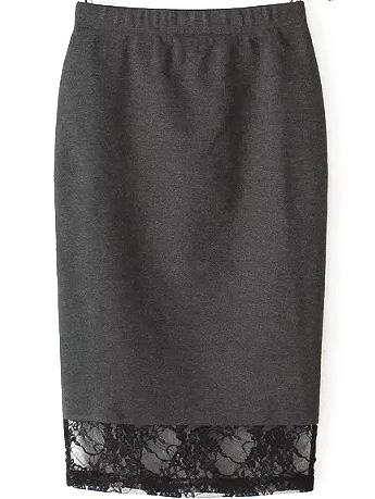 Romwe Elastic Waist Lace Hem Grey Skirt