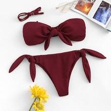 Romwe Bandeau Top With Tie Side Bikini Set