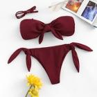 Romwe Bandeau Top With Tie Side Bikini Set