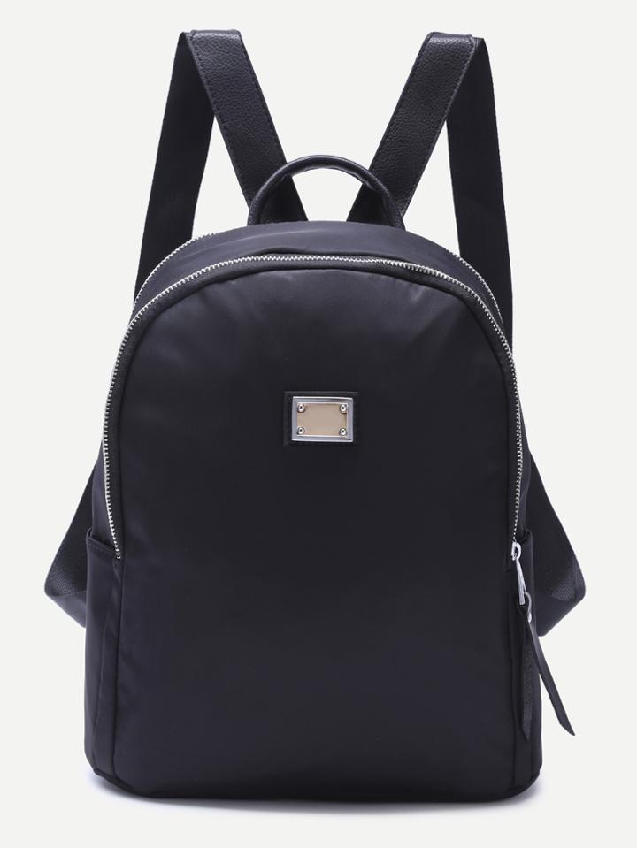 Romwe Black Metallic Embellished Plain Nylon Backpack