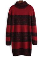 Romwe Turtleneck Striped Red Sweater Dress