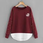 Romwe Plus Pearls And Embroidery 2 In 1 Sweatshirt