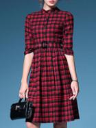 Romwe Red Round Neck Half Sleeve Print Drawstring Dress