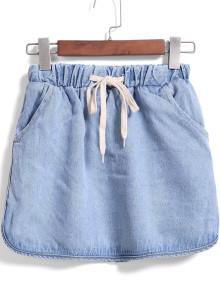 Romwe Drawstring Waist Denim Skirt