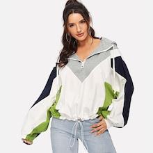 Romwe Color Block Drawstring Hem Hoodie