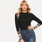 Romwe Contrast Striped Cuff Skinny Sweater