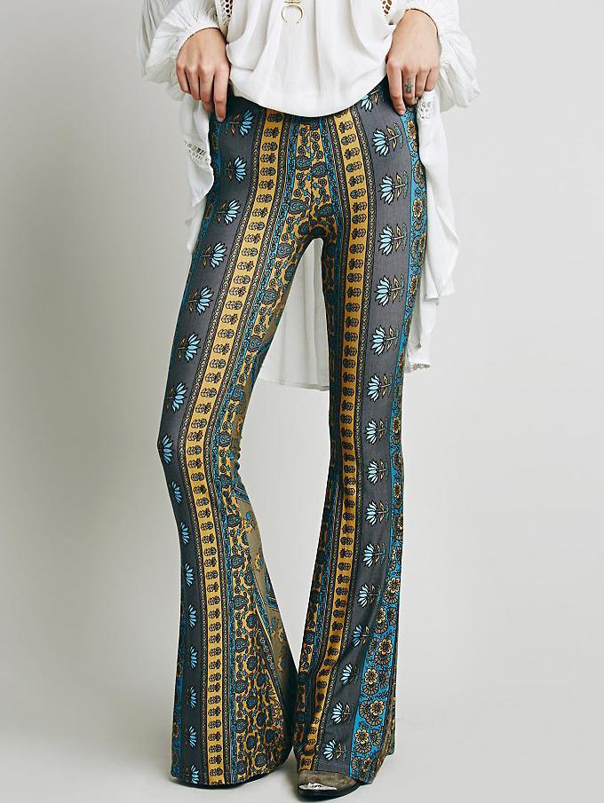 Romwe Elastic Waist Printing Bell Pants