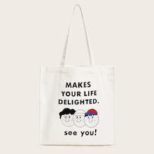 Romwe Letter & Figure Pattern Canvas Tote Bag