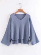 Romwe Drop Shoulder Lace Up Side High Low Sweater
