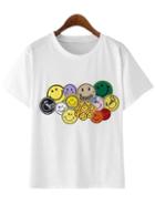Romwe White Smiley Face Embroidery T-shirt
