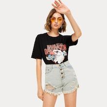 Romwe Button Through Ripped Raw Hem Denim Shorts