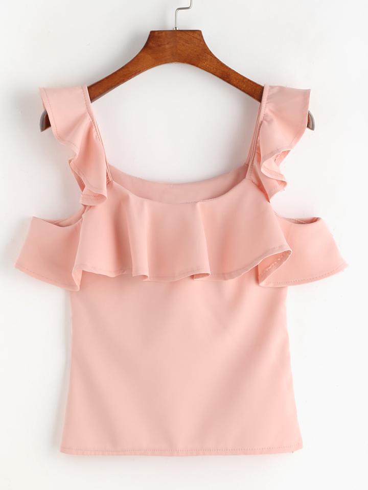 Romwe Ruffle Hem Zip Side Top