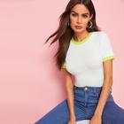 Romwe Neon Lime Panel Slim Fitted Ringer Tee