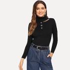 Romwe Cut-out High Neck Button Detail Sweater