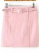 Romwe Belt Bodycon Pink Skirt