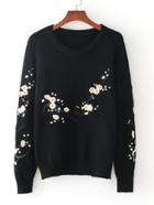 Romwe Flower Embroidery Loose Sweater