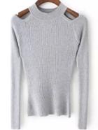 Romwe Long Sleeve Hollow Slim Grey Sweater