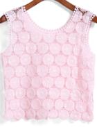 Romwe Hollow Lace Crop Pink Tank Top