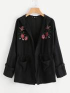 Romwe Embroidery Patch Dual Pocket Hoodie Jacket