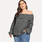 Romwe Plus Fold Over Off Shoulder Sweater