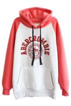 Romwe Romwe Color Block Letters Print Red Hoodie