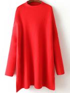 Romwe Mock Neck Split Side Red Sweater