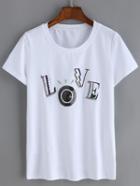 Romwe Love Sequined White T-shirt