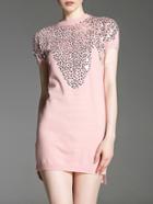 Romwe Pink Sequined Knit High Low Dress