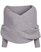 Romwe Off-shoulder Crop Knit Grey Sweater