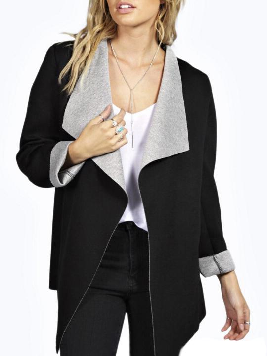 Romwe Black Lapel Long Sleeve Cardigan Coats