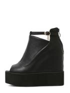 Romwe Black Open Toe Zipper Wedge Mule Sandals