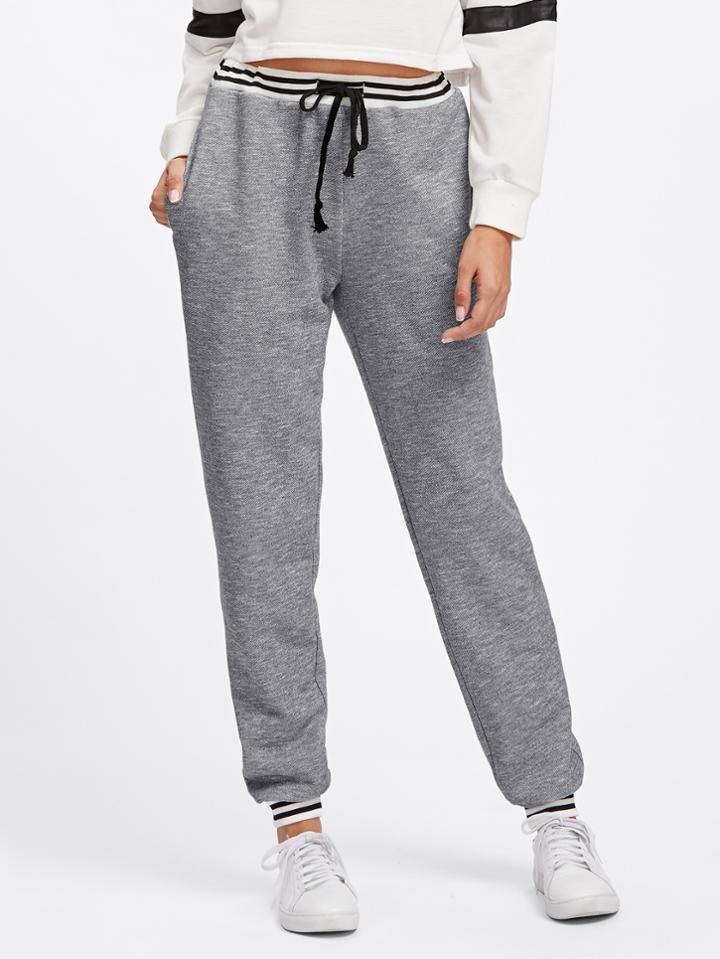 Romwe Striped Trim Heather Knit Sweatpants
