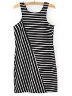 Romwe Black White Split Side Stripe Tank Dress