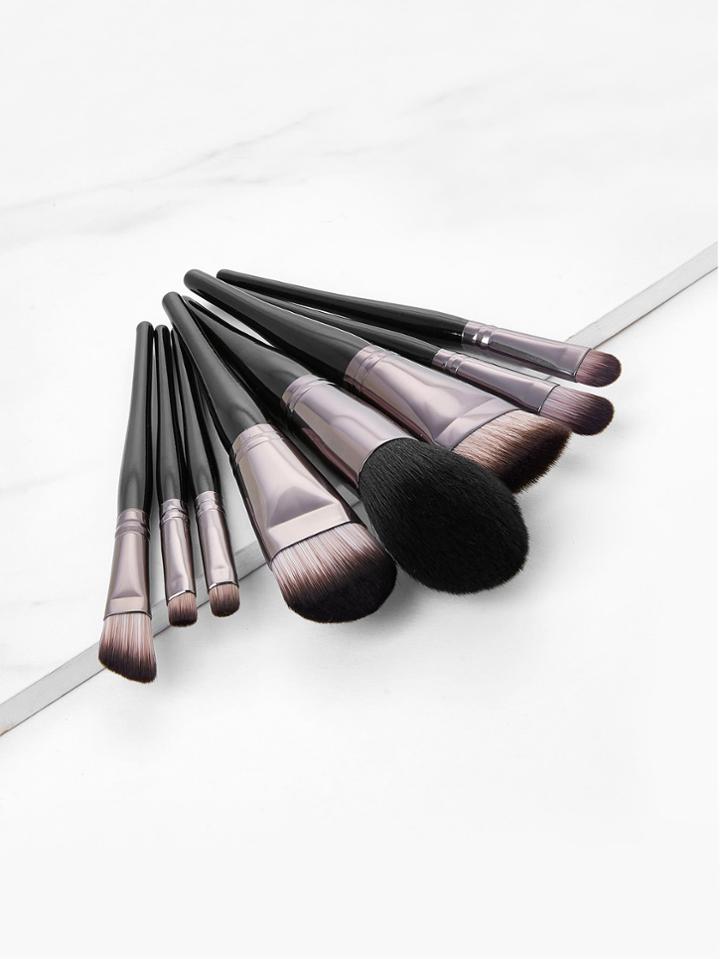 Romwe Metallic Detail Makeup Brush Set 8pcs