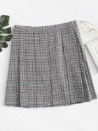 Romwe Checked Pleated Skirt